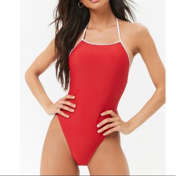 red halter swimsuit